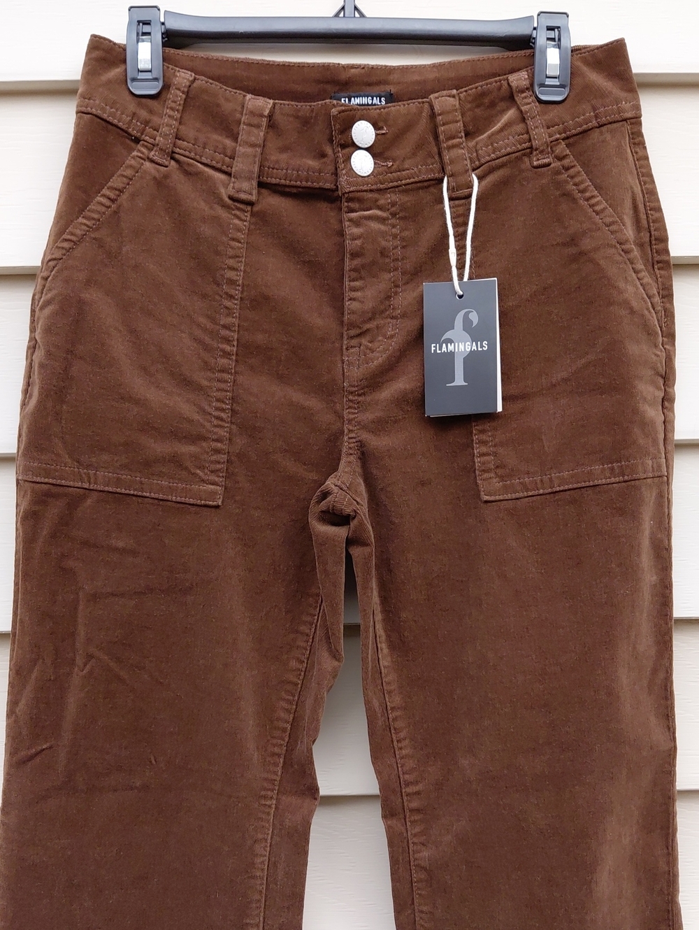 FLAMINGALS Women's Brown Straight Leg Mid Waist Corduroy Pants Size Medium